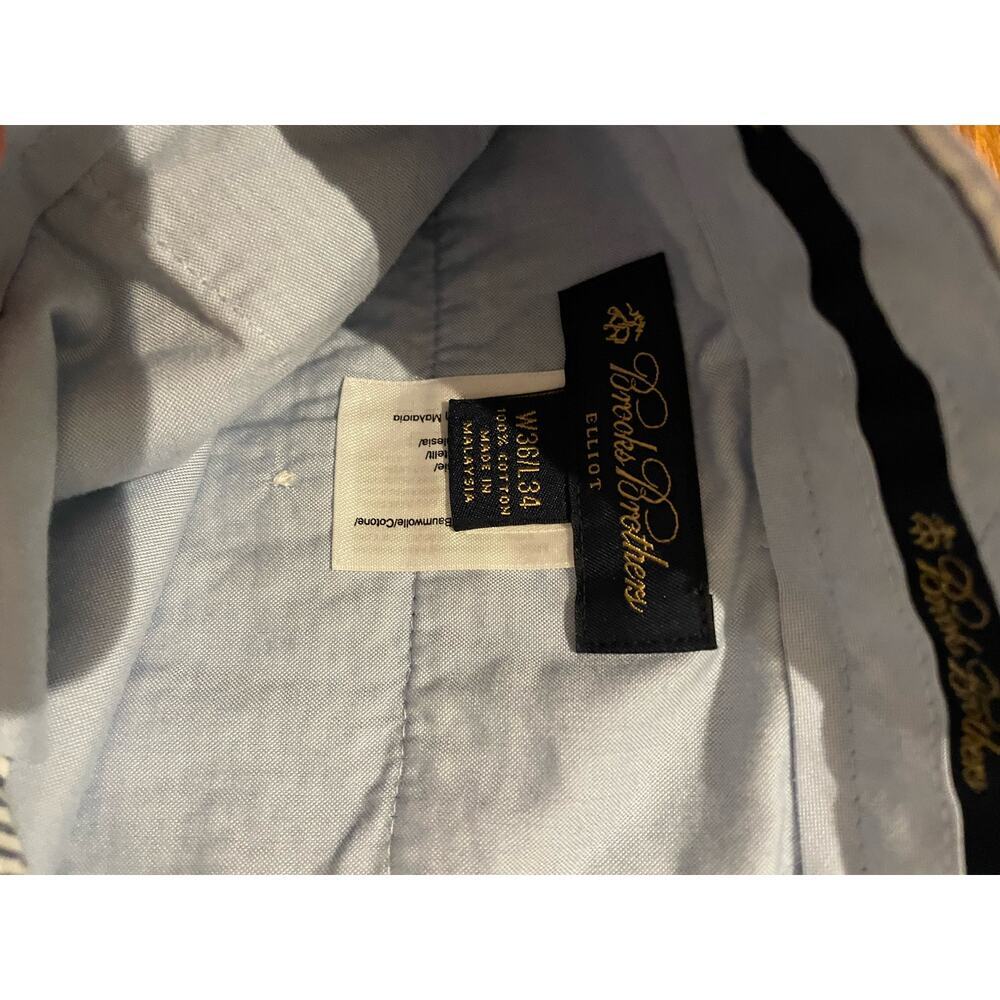 Brooks Brothers Elliot Seersucker Pleated Men's 36x34 Blue White Cuffed Pants - Picture 6 of 14